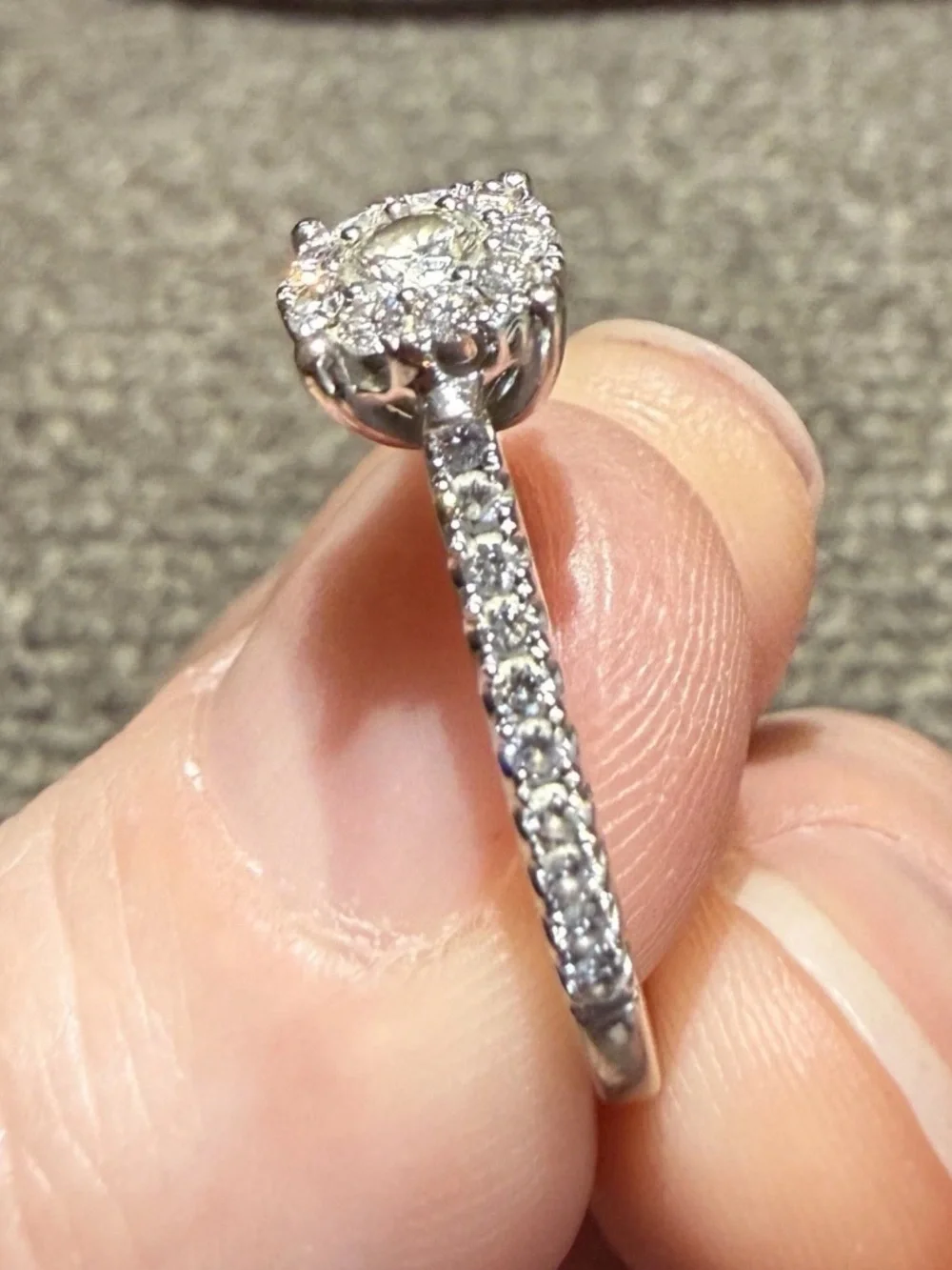 Sparkling White .97CTW Diamond Cluster Ring 14k White Gold Band